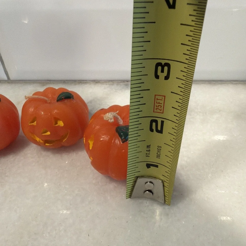 Set Of 3 Vintage 1980's Halloween Pumpkin Jack-O-Lantern Candle Decoration